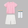 thumbnail image 4 of Girls First Day of School Outfits Set Casual Short Sleeve Tees Shorts Rainbow Socks Cotton Summer Going Out Clothes 4 Years, Pink, 4 of 4