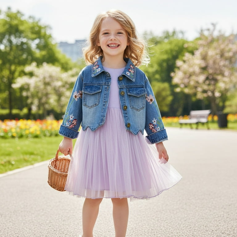 purple dress with denim jacket Peacolate Spring Autumn Little Girls Denim Clothing Set 2pcs Child Kids Denim Jacket and Long Sleeve Dress,Purple,3Years, Girl's