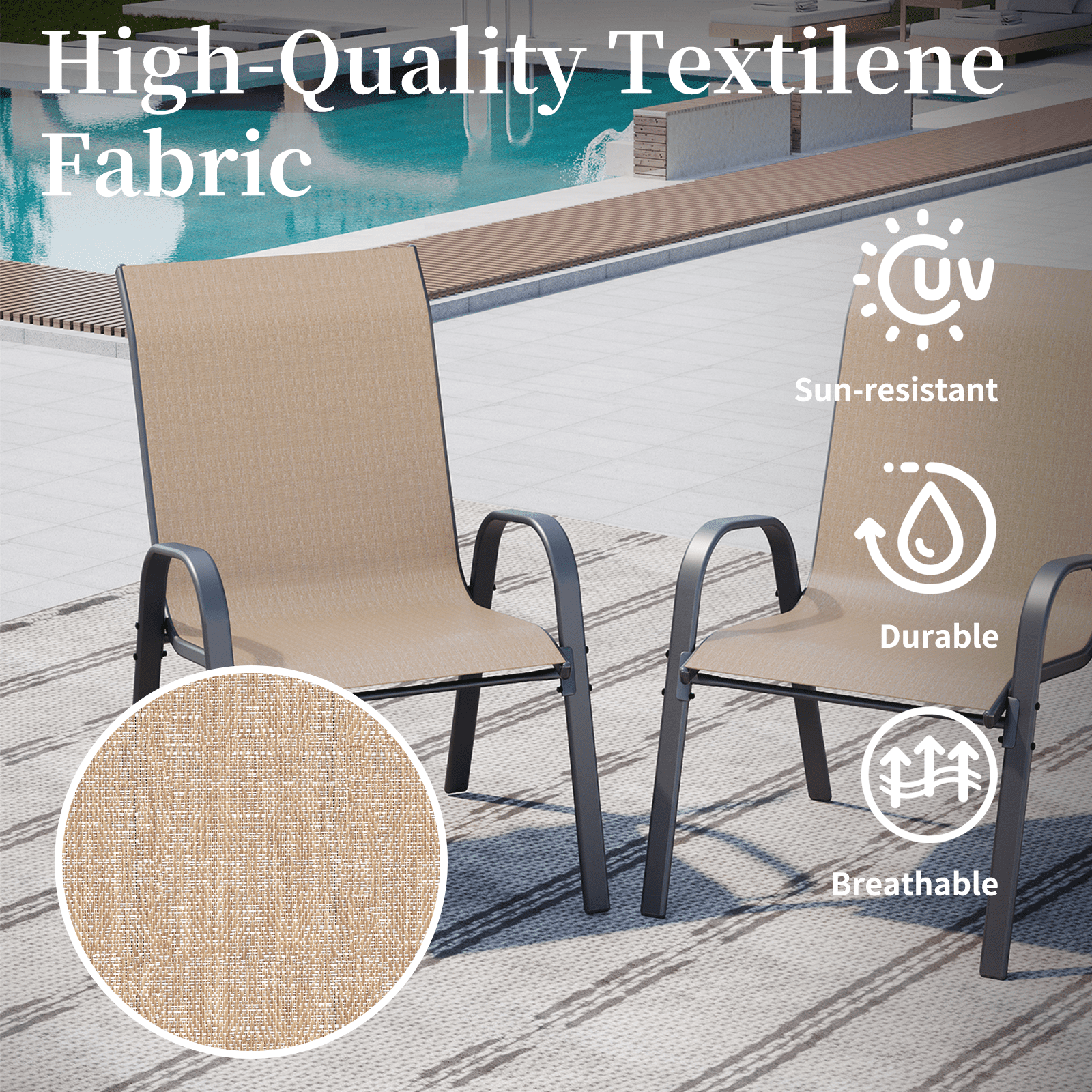 AMOPATIO Patio Chairs Set of 4, Outdoor Stackable Dining Chairs for All Weather, Breathable Garden Outdoor Furniture for Backyard Deck,Brown