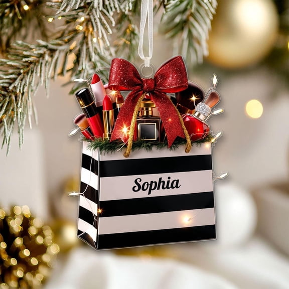 Personalized Makeup Ornament With Name,Beauty Brush Tree Decor,Gifts For Makeup Lovers Ornament,Christmas Makeup GIft,Gift For Her