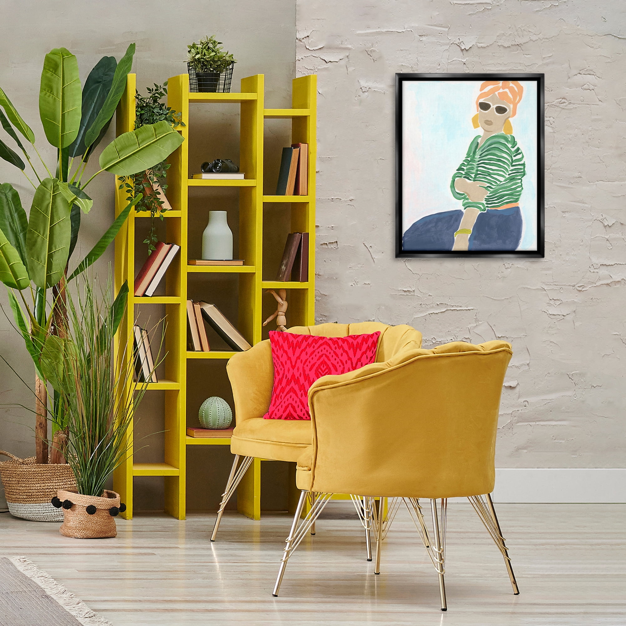 Stupell Industries Beachy Stylish Woman People Painting Black Floater Framed Canvas Art Print Wall Art, 17 x 21