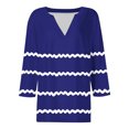 thumbnail image 4 of hxobax Womens Striped T Shirts Plus Size 3/4 Sleeve V Neck Tunic Tops Summer Trendy Basic Tee Blouse, 4 of 5