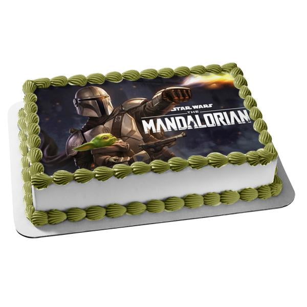 Mando And The Child Disney S The Mandalorian Star Wars Bounty Hunter Baby Yoda Edible Cake Topper Image Abpid Walmart Com