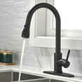 thumbnail image 3 of 1pc Kitchen Faucet with Pull-Down Spray, 2 Supply Hoses, SUS 304 Stainless Steel, Single Handle High Arc Commercial Brushed Nickel Kitchen Sink Faucet with Deck Suitable for Bar Laundry RV Farmhouse, 3 of 19