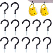Black Ceiling Hooks,12 Pcs Heavy Duty Screw Hooks Plastic Coated Cup Hooks, 2" Screw-in Hooks,Black Plastic Coated Ceiling Hooks for Hanging Cup, Plant, Mug