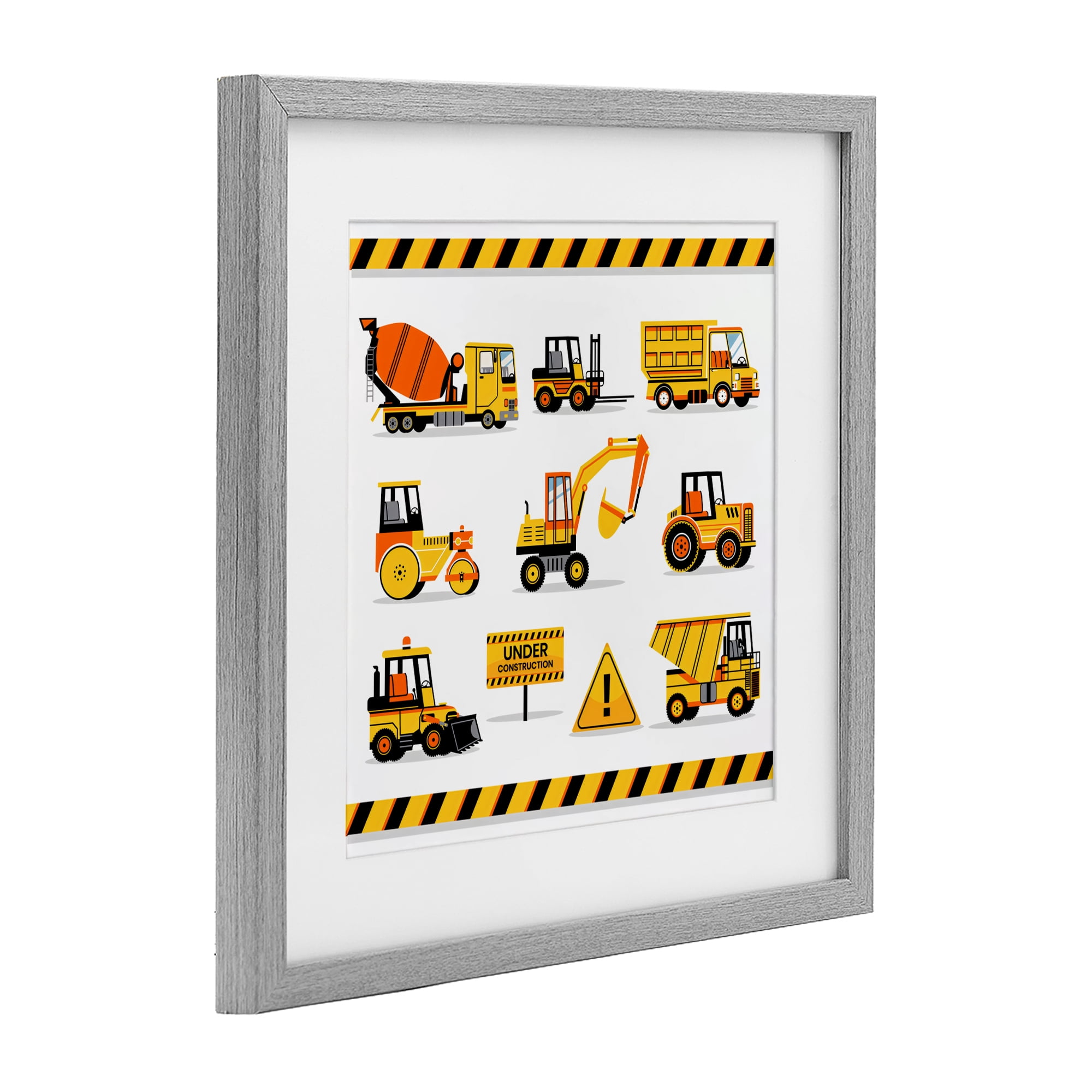 Stupell Industries Construction Vehicles with Warning Gray Framed Print Under Glass, design by Creative Studio