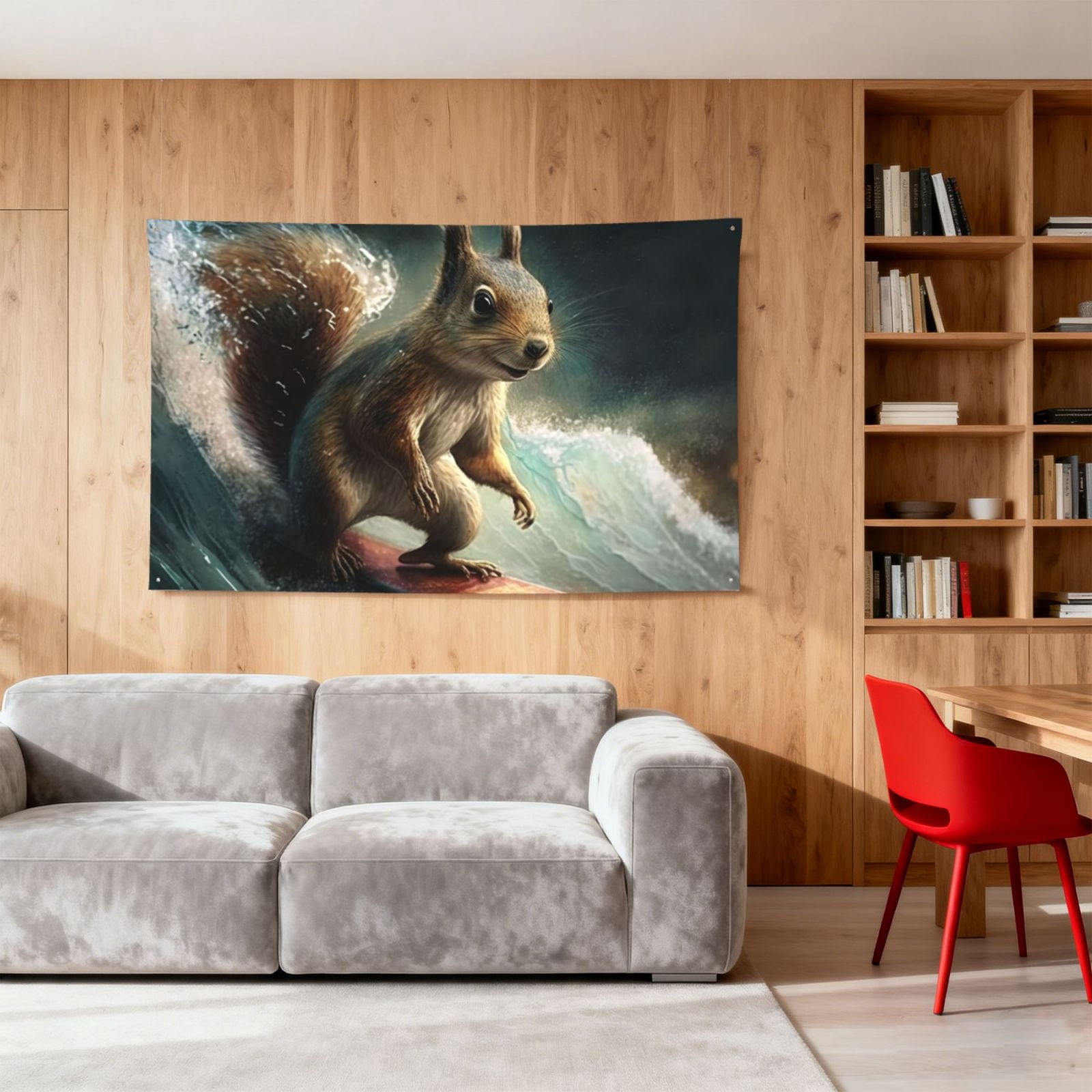 Squirrel Surf Funny Four Hole Decorated Banner Flag for Garden Yard Home Decoration Indoor Outdoor 4x6 Ft