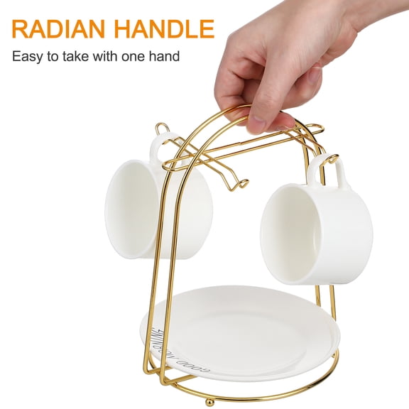 HONMEET Premium Iron Tea Cup Holder Display Stand with Saucer Rack for Countertop Use