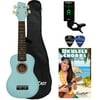Sawtooth Soprano Daphne Blue Ukulele with Case, Clip on Tuner, Lesson-Chord Guide, and Picks