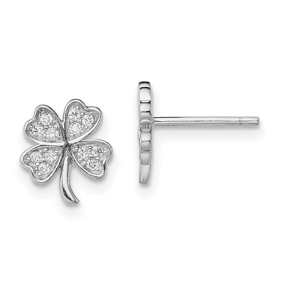 Primal Silver Sterling Silver Rhodium-plated Cubic Zirconia 4 Leaf Clover Post Earrings