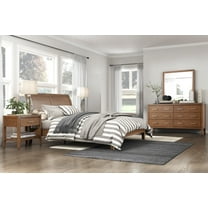 Bedroom Set 5pcs Light Brown Finish Queen Platform Bed Nightstand Dresser Mirror Wooden Furniture