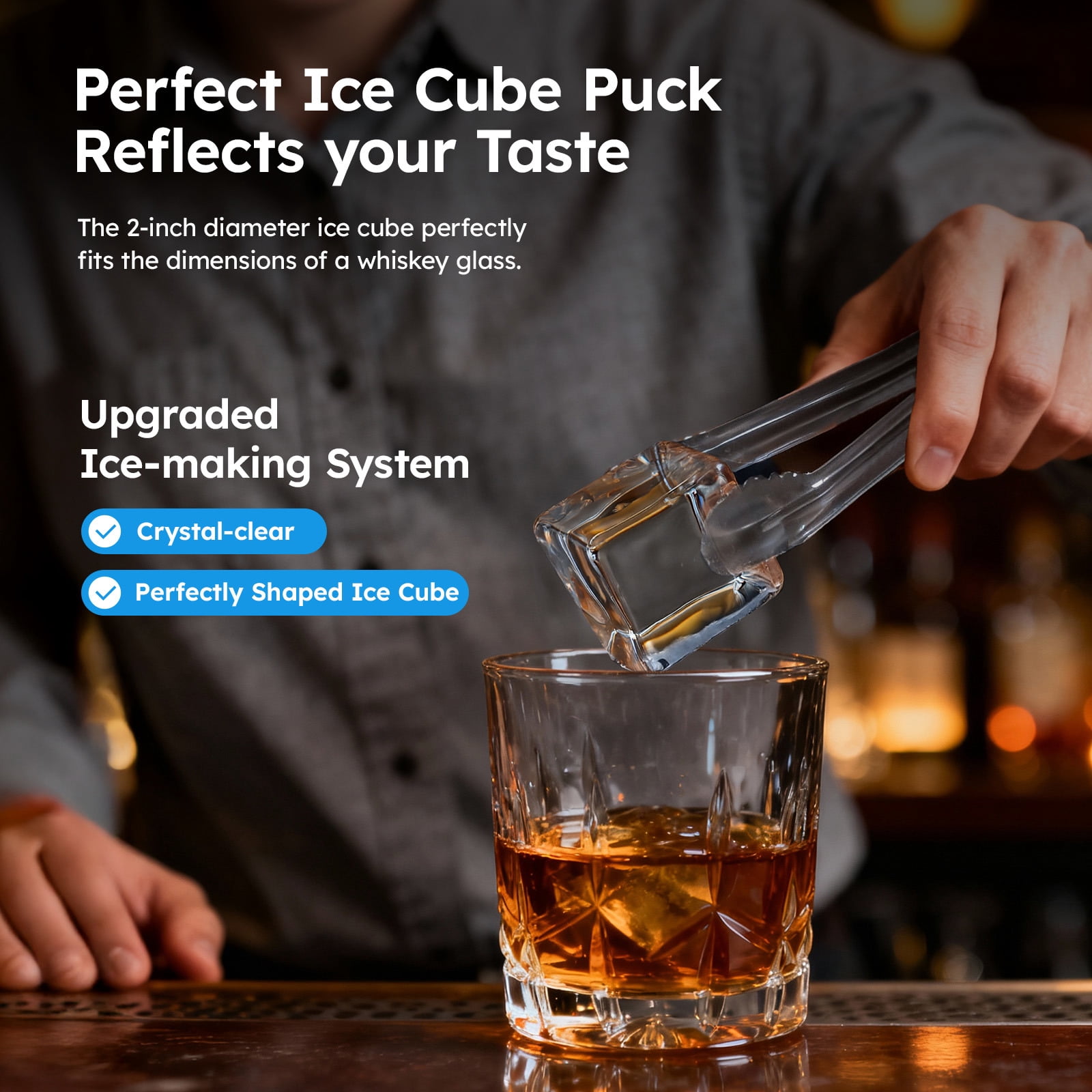 Joreek Ice Maker Countertop Portable, 3 Pcs in 25 Mins, 150 Per Day, 1.6" Square Ice Machine with Self-Cleaning for Whiskey, Cocktail, Home Bar, Stainless Steel