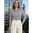 thumbnail image 2 of Womens Shirts Long Sleeve Business Casual Tops Collared V Neck Ribbed Knit Sweater Slim Fit Blouses Light Gray M, 2 of 5