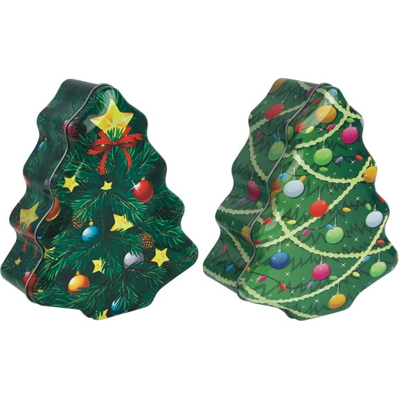 6pc Christmas Holiday Tree Shaped Novelty Tin Canister, Cookie Tin Jar with Lid, Candy Tin Containers for Storing Treat Chocolate Christmas Holiday Winter Wrapping Party Favor Supplies (3 Sets)