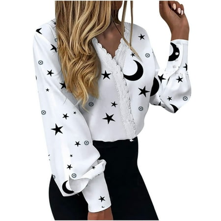 

Women Clothes Clearance Sequin Sparkly Camisole Girls Long Sleeve V Neck Lace Spandex Moon Star Blouse Bustier Tees Womens 3P