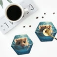 thumbnail image 4 of Rateoe Cute Swimming Guinea Pig Drawing Drink Coasters Set of 4 Leather Coasters Spill Protection for Table Desk,Durable and Non Slip Leather Coaster ,4 Inches Drink Mats-Hexagon, 4 of 6