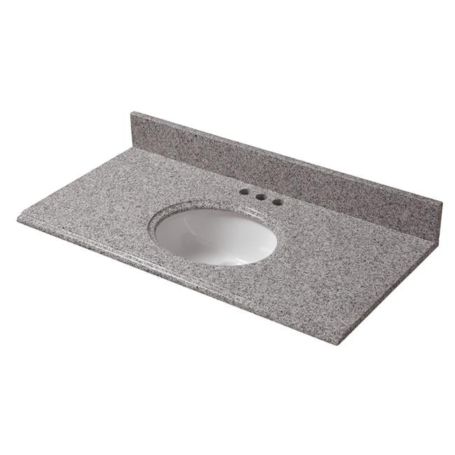37 in. x 19 in. Granite Vanity Top in Napoli with White Bowl and 4 in. Faucet Spread 37 in. x 19 in. Granite Vanity Top in Napoli with White Bowl and 4 in. Faucet Spread