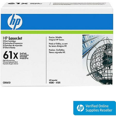 HP 61A High Yield Black Original Toner Cartridge Dual Pack in Retail Packaging, C8061D (20,000 Pages)