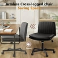 thumbnail image 7 of Criss Cross Chair, PU Leather Vanity Chair with Wheels, Armless Cross Legged Home Office Chair, Wide Seat Swivel Criss Cross Desk Chair, Height Adjustable Vanity Chair with Back, Black, 7 of 7