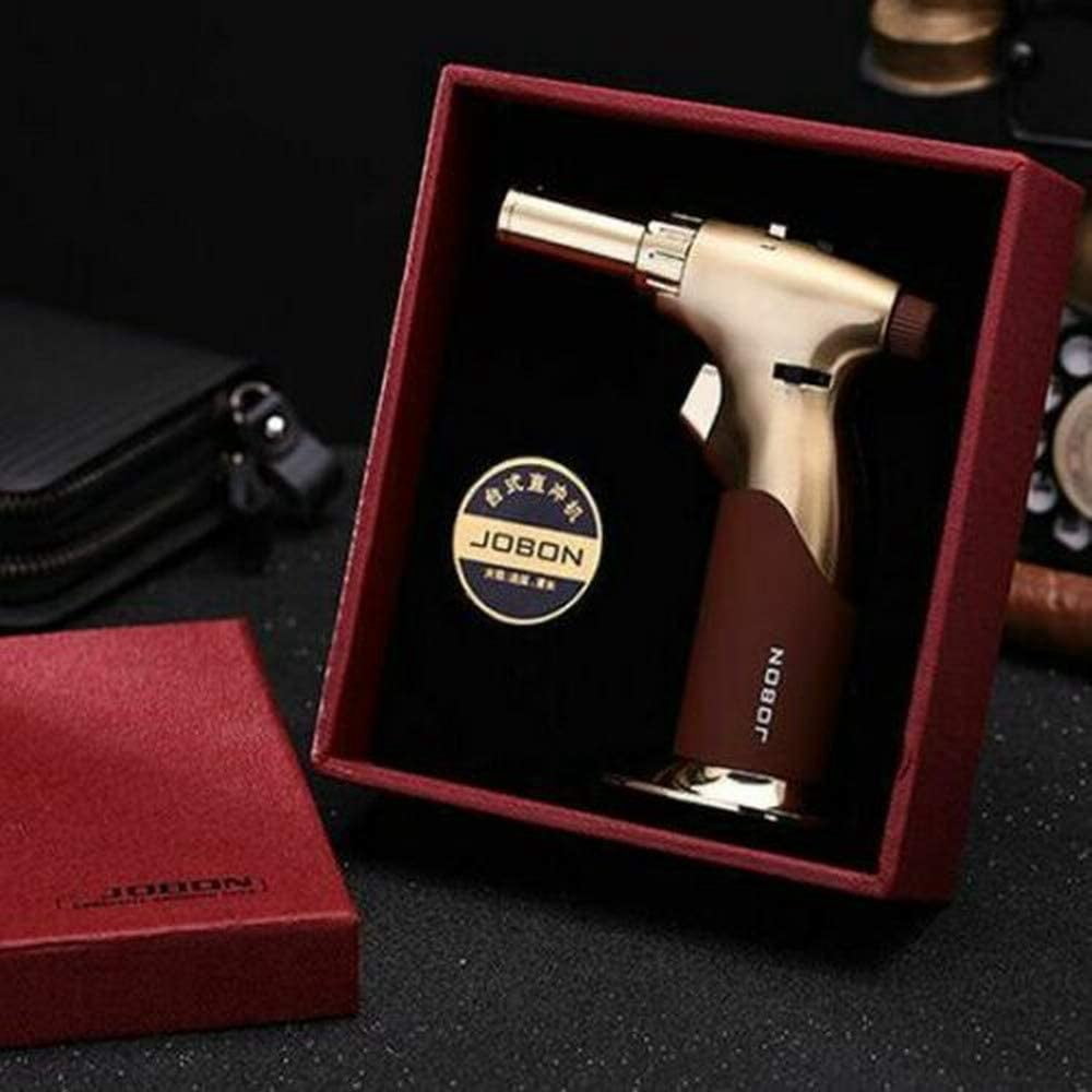 Piioket Windproof Jet Torch Flame Lighter Refillable Butane Gas Adjustable Jet & Normal Fire Cigar Cigarette Lighter - Gold