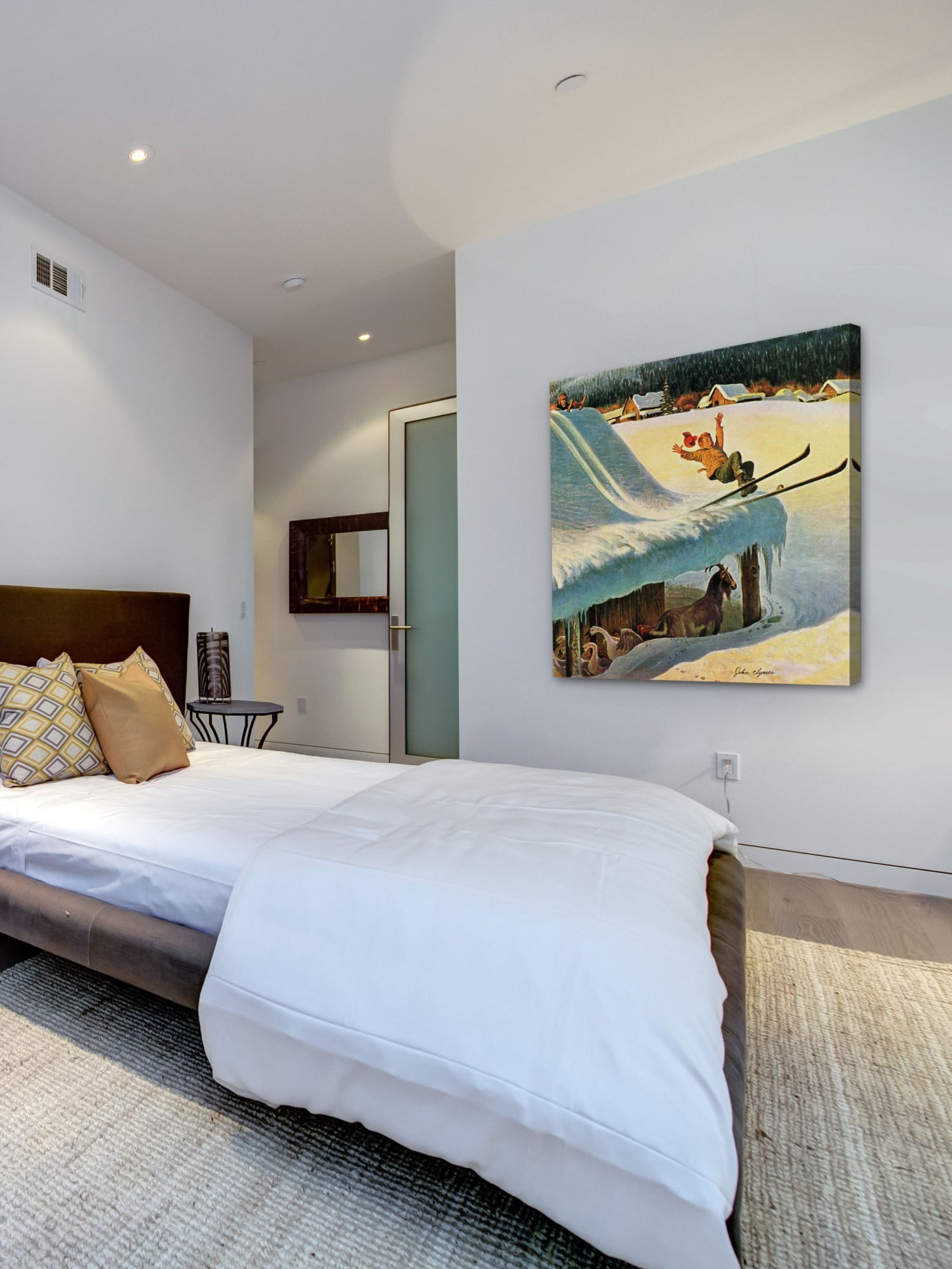 Marmont Hill Barn Skiing by John Clymer Painting Print on Wrapped Canvas