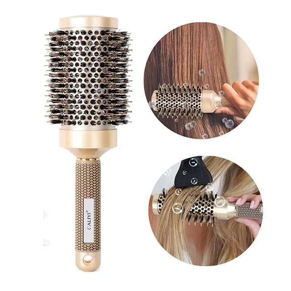 CALIYI Round Brush for Blow Out, 2.1” Boar Bristle Round Brush for Styling, Curling, Adds Volume & Shine