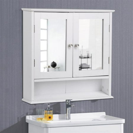 Yaheetech Medicine Cabinets Wooden Bathroom Wall Cabinet With Double Mirror Doors Adjustable Shelf White