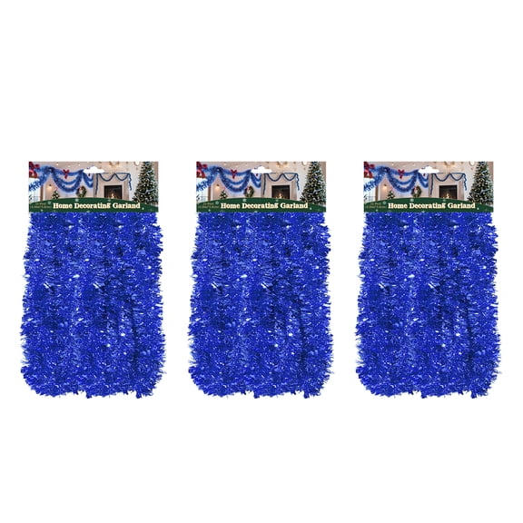 3-Pack 15FT Blue Tinsel Garland – Glitter Metallic Twist for Christmas, Weddings, Luaus & More