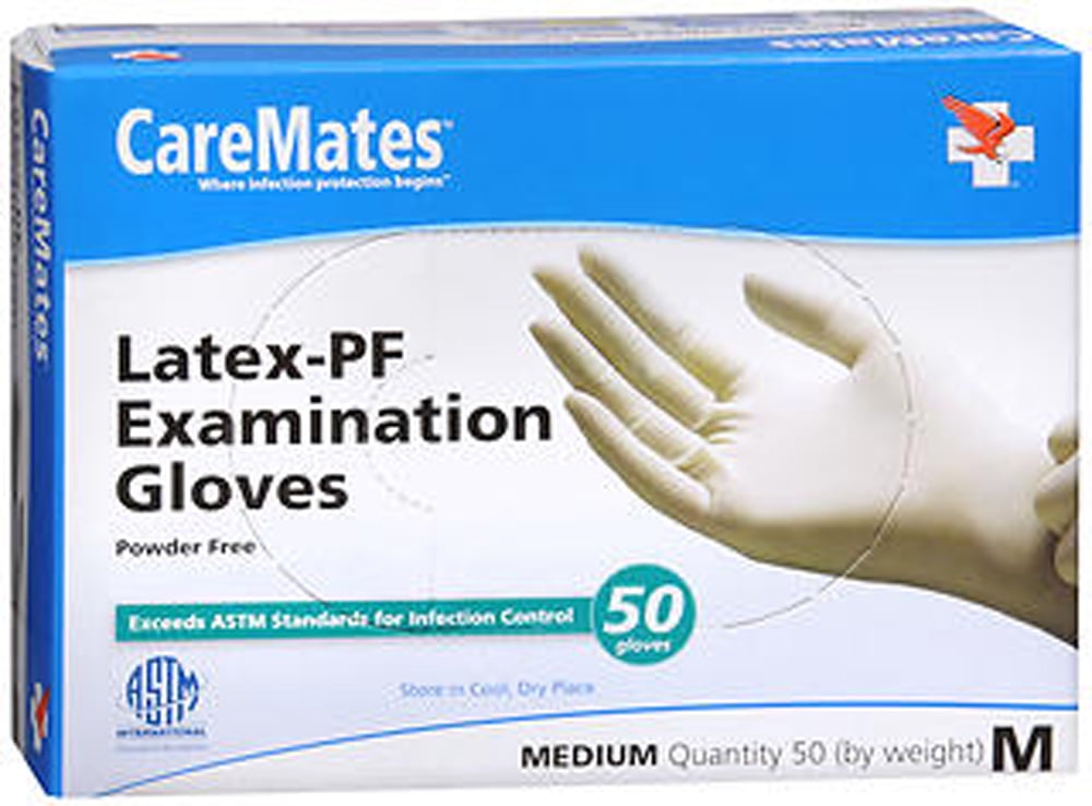 CareMates LatexPF Examination Gloves, Medium, 50 Count