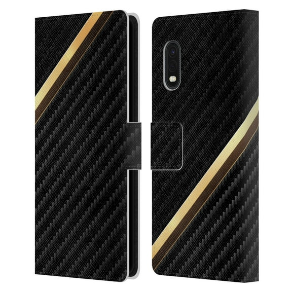 Head Case Designs Officially Licensed Alyn Spiller Carbon Fiber Gold Leather Book Wallet Case Cover Compatible with Samsung Galaxy Xcover Pro