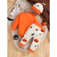 thumbnail image 3 of WIBACKER 1st Halloween Outfits for Newborn Baby Boys Long Sleeve Romper Pants Hat 3-Pieces Pumpkin Halloween Clothes Sets, 3 of 10