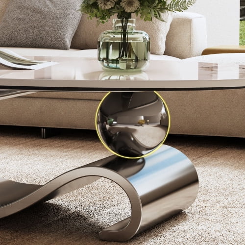 49.2-Inch Modern Oval Faux Marble Coffee Table with Sturdy Metal Base - Luxury Living Room Furniture for Home Decor | Scratch-Resistant & Easy Assembly, (Gray)