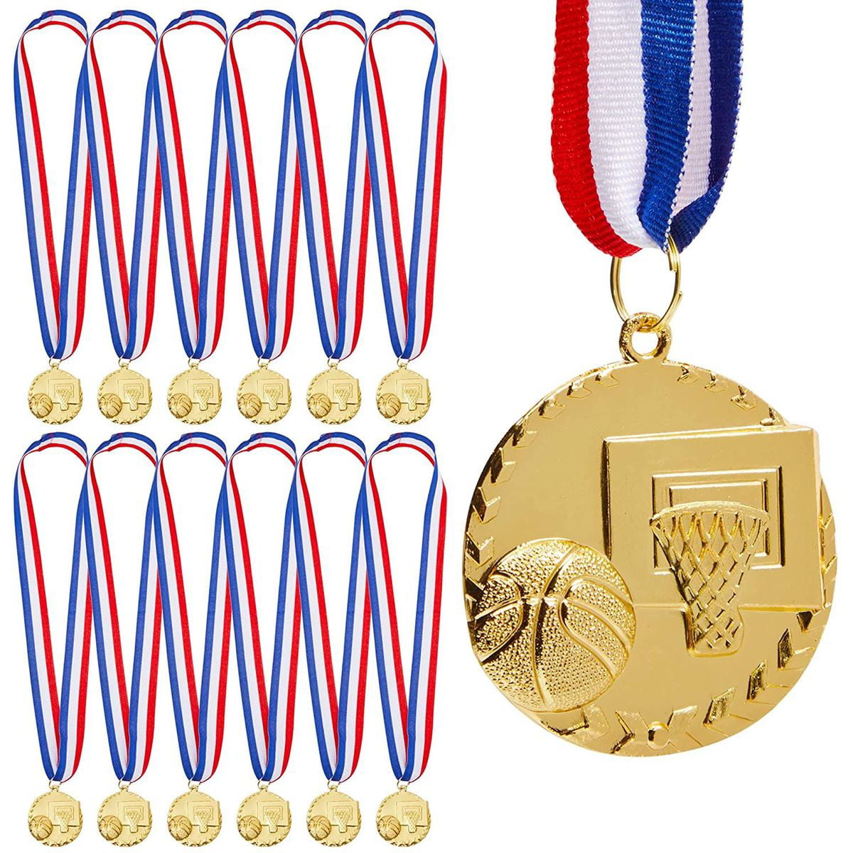 Pack of 20 Sports day 2" Gold Colour Metal Medals centres & Ribbons 2 options 