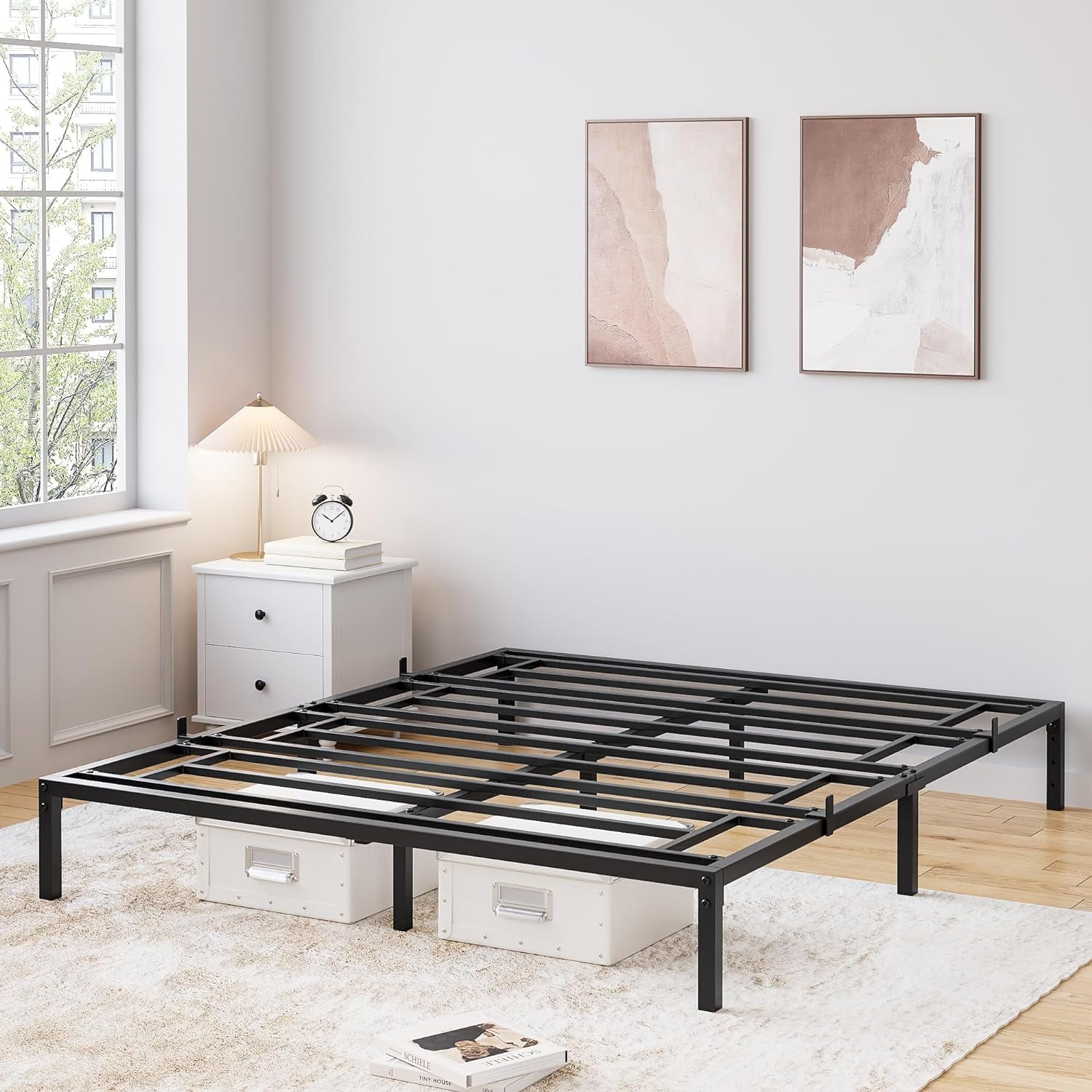 10 Inch Queen Size Metal Bed Frame – Heavy Duty Platform Bed with Storage Space,Steel Support,No Box Spring Needed, Easy Assembly Mattress Foundation, Noise-Free,Black