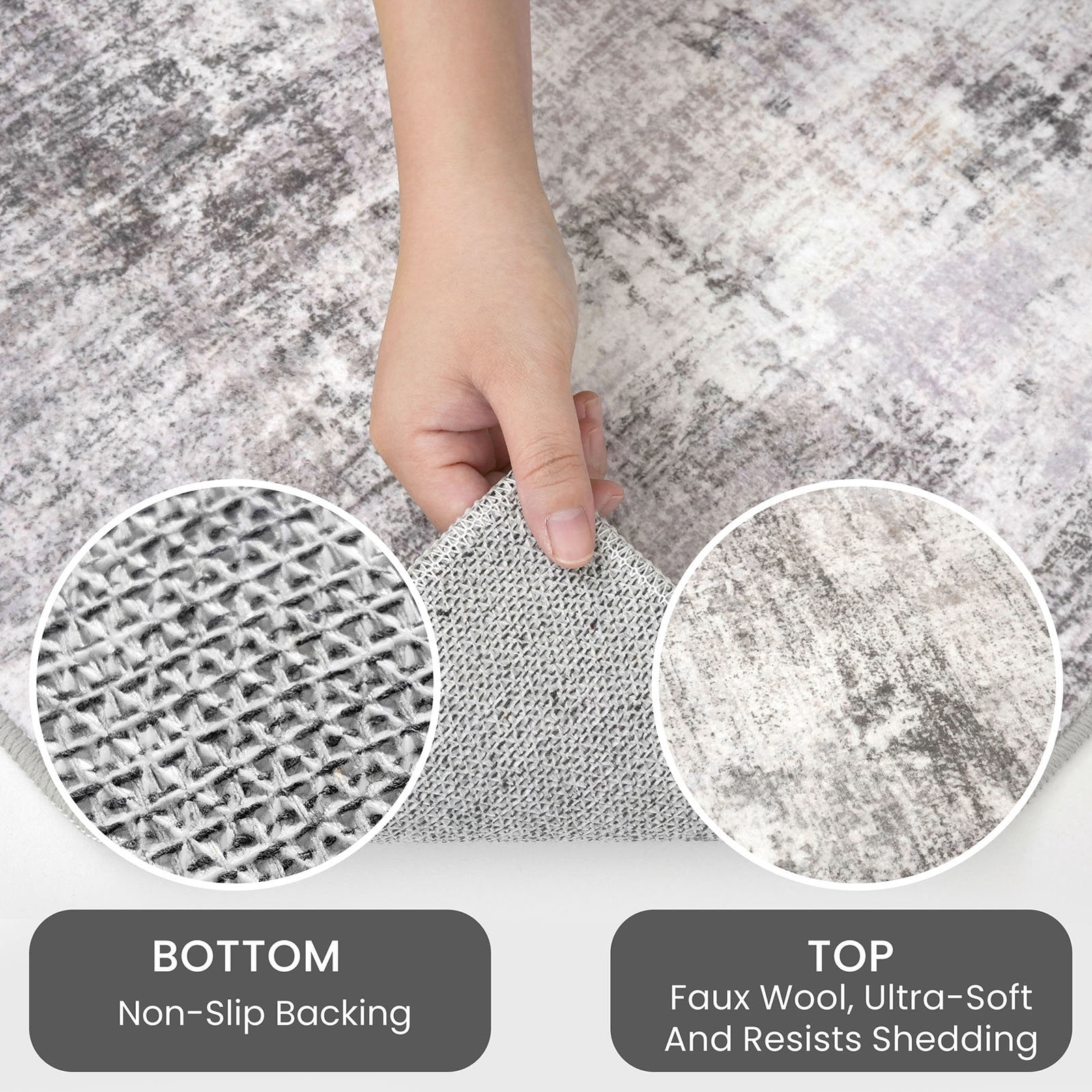 iOhouze Washable Rugs 3x5 ft Entryway Rugs Abstract Non Slip Area Rug Printed Faux Wool Soft Kitchen Rugs Indoor Rugs for Entrance Foyer Living Room Bedroom, Ash Grey/Beige