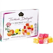 Cerez Pazari Turkish Delight with Rose, Orange and Lemon Mix Flavours 8.1 Oz Gourmet Small Size Snacks Gift Box | No Nuts Sweet Luxury Traditional Confectionery Vegan Soft Candy Dessert Glucose Free L
