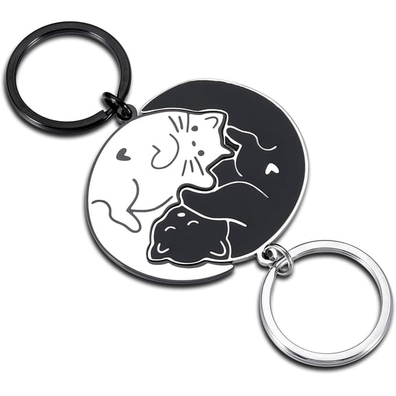 Anniversary Valentines Day Couple Gift Cat Keychain Matching Couples Stuff for Boyfriend Girlfriend Husband Wife Him Her Fiancée Gifts for Best Friend BFF Cat Lovers Friendship Gifts Birthday Wedding