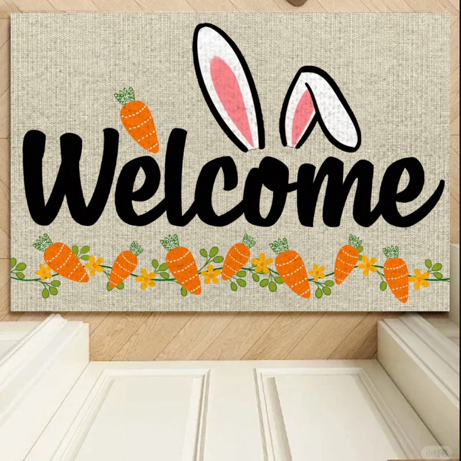 Happy Easter Bunny Welcome Door Mat 16x2417 Inch Spring Rabbit Doormat Indoor/Outdoor Entrance Floor Mat Non-Slip Washable Easter Decor Rug