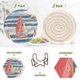 thumbnail image 4 of Yayeee 6 PCS Drink Coasters with Holder Set Woven Absorbent Round Tabletop Hot Pad, Red Sailboats, 4 of 7