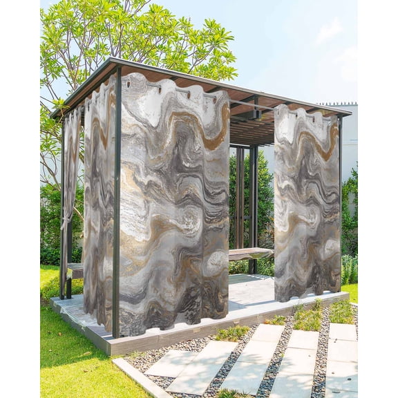 Gray Marble Outdoor Curtains for Patio, Farmhouse Vintage Abstract Ombre Texture Privacy Drapes Grommet Waterproof Outside Curtains for Porch/Cabana/Balcony 54"x 84", 1 Panel