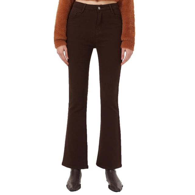 Pantalons Tendance pour Femmes Jean Évasé Classique Taille Haute Ajusté avec Poches P-42 Café m