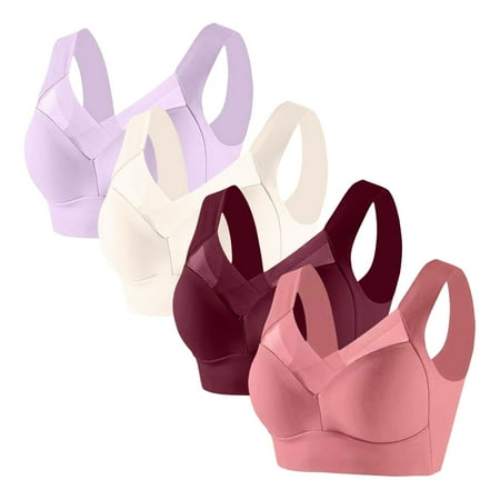 WIZUTIZ Women s T-Shirt Bra Womens Bralettes 4PCS Supportive Brassiere Wireless Plunge Smooth Full Coverage Brassiere with Wide Straps Solid Mesh Underwear for Lady Swim XXXXL Red