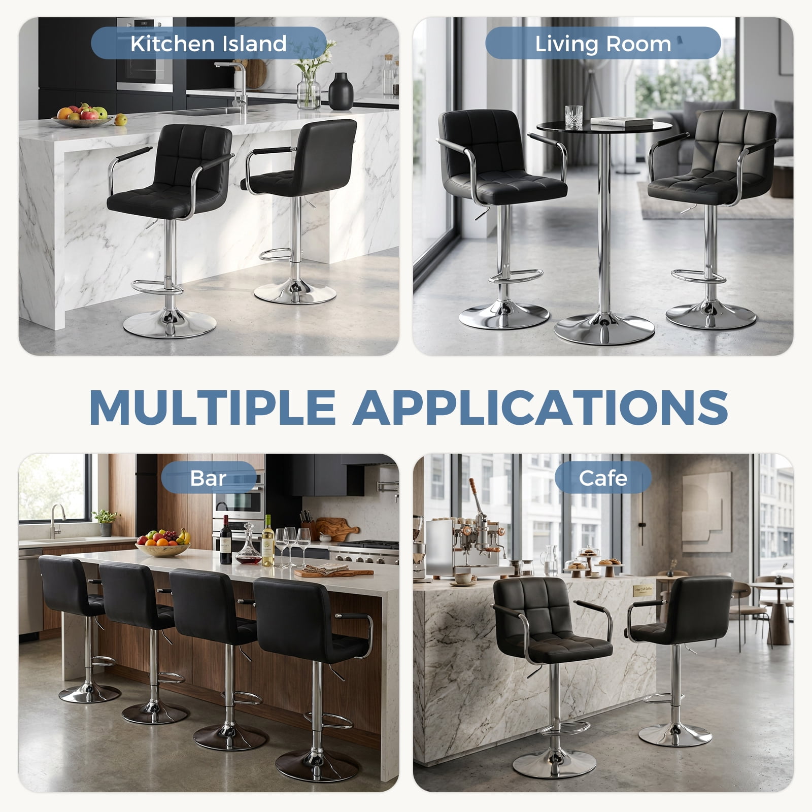 edx Bar Stools Set of 2 with PU Leather, Swivel High Back Bar Stools with Handles for Kitchen Island, Gray