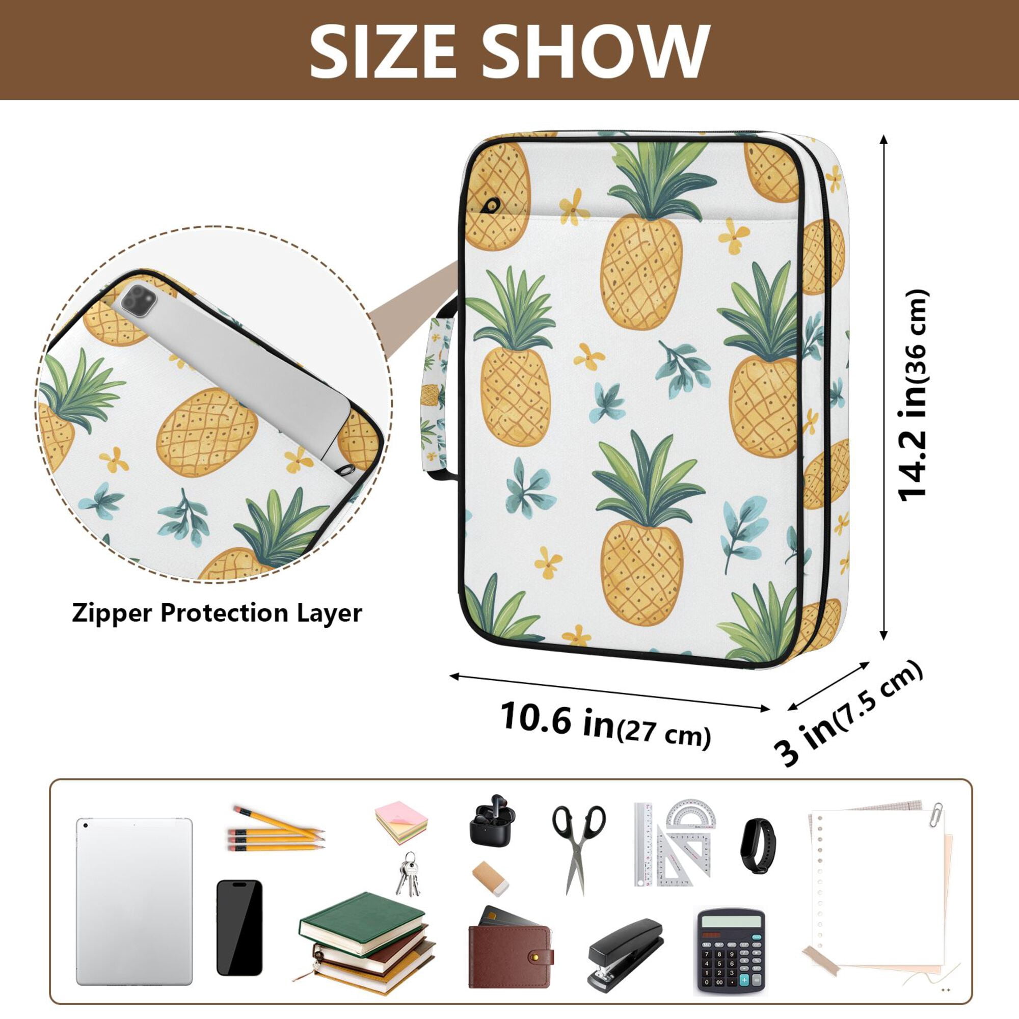 FORMRS Accordion File Folder A4 Size 7-Pocket Expanding Document Organizer Bag with 3 Ring Binder, Pineapple