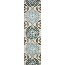 SAFAVIEH Wyndham Louise Medallion Wool Runner Rug, Beige/Blue, 2'3" x 13'