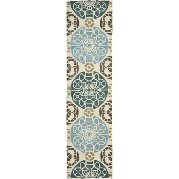 SAFAVIEH Wyndham Louise Medallion Wool Runner Rug, Beige/Blue, 2'3" x 13'