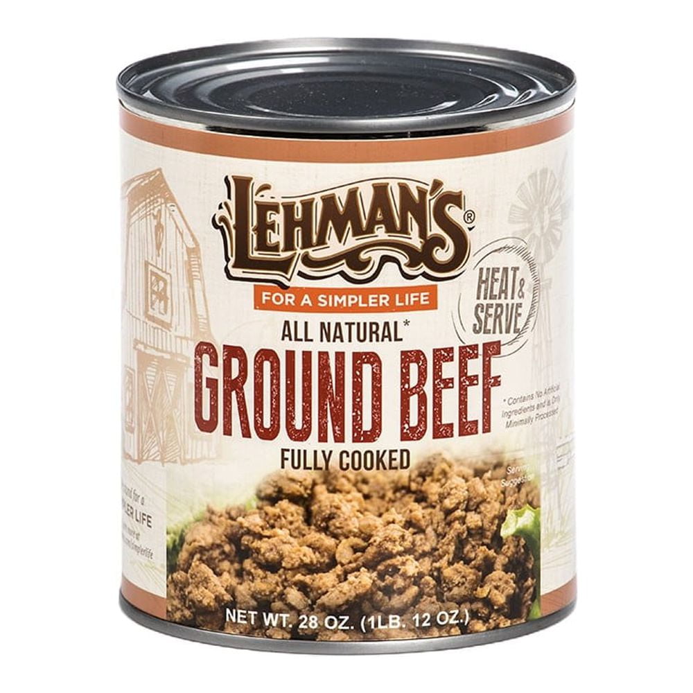 Lehman's All Natural Canned Meat, USA Made Ready to Eat for Everyday, Camping or Emergencies, 28 oz Can, Ground Beef