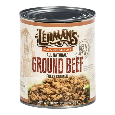 Lehman's All Natural Canned Meat, USA Made Ready to Eat for Everyday, Camping or Emergencies, 28 oz Cans, Case of 12, Ground Beef