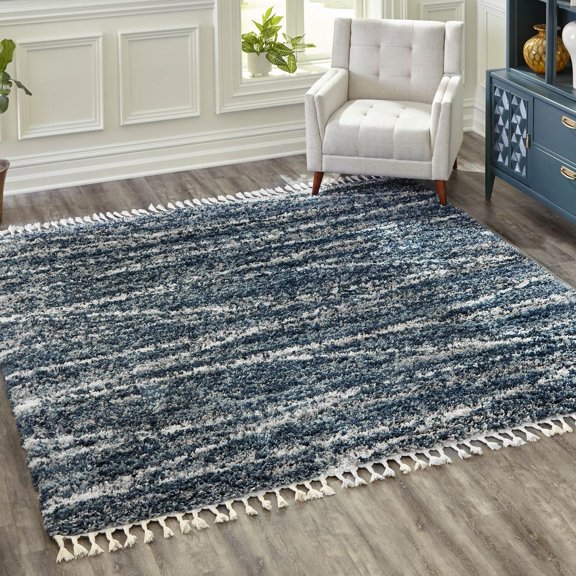Unique Loom Serenity Shag Collection Area Rug - Castries (7' 10" Square Blue/Ivory)