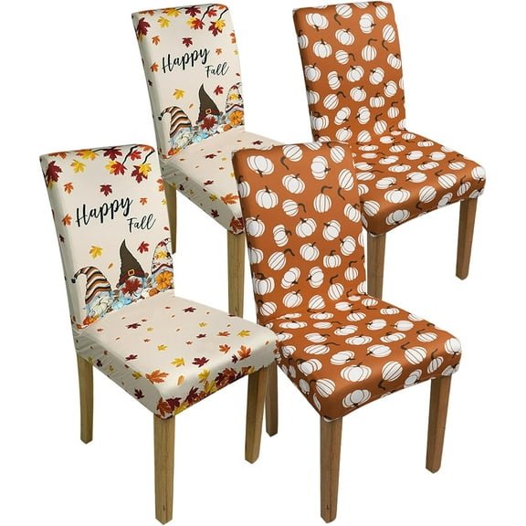Fall Chair Covers Set of 4 Autumn Maples and Pumpkins Dining Chair Protector Covers Fall Slipcovers Removable for Fall Thanksgiving Kitchen Party Hotel Fall Decorations